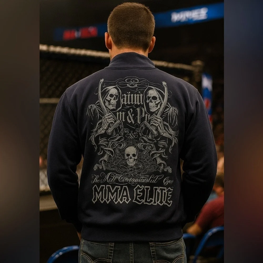 MMA Elite Gothic Skull and Grim Reapers Black Zip Up Lightweight Jacket Men’s